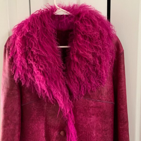 Stylish very nice Purple Natural Tuscany Lamb Shearling Jacket with Lama Collar - Picture 2 of 5